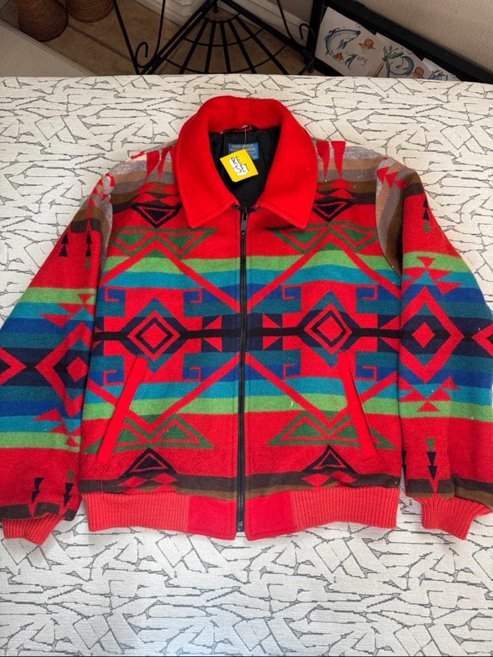 Pendleton Red Jacket with Black and Blue Labeling